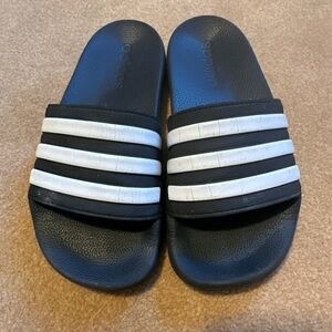 Adidas Black and White Striped Slides